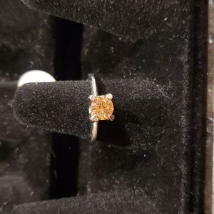 CZ Amber Color Stone Silver Ring Size 7